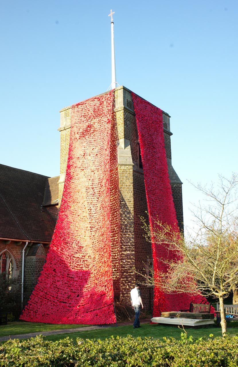 Customer photo of a custom-made net incorporated into their Remembrance Day poppy display.