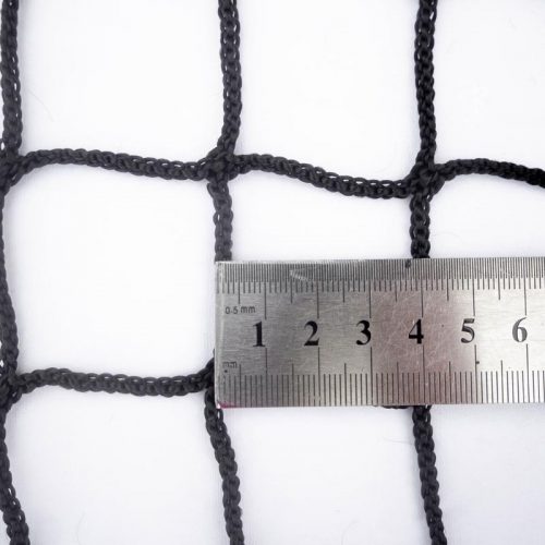 Black knotless netting with ruler showing mesh size of 40mm
