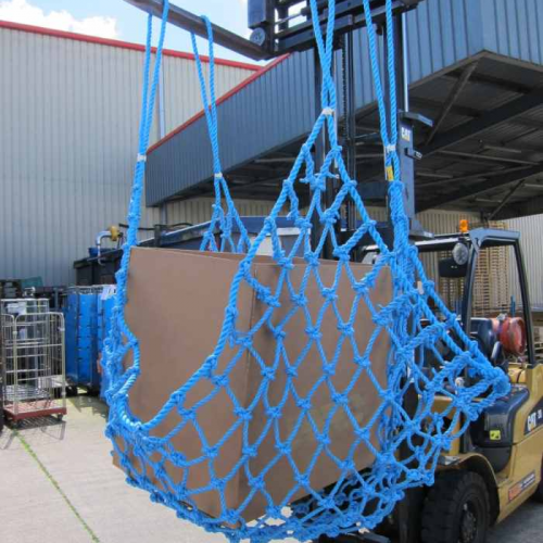 Blue hoist net in use with forklift